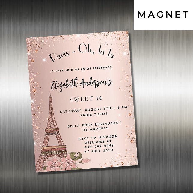 Sweet 16 Paris rose gold Eiffel tower luxuy Magnetic Invitation (Creator Uploaded)