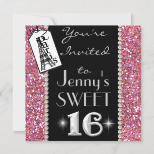 SWEET 16 Paris THEME Party Invitation with BLING!