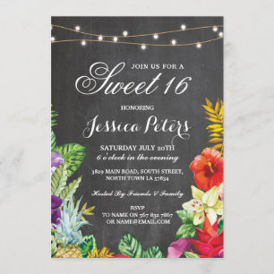 Sweet 16 Party Aloha Tropical Lights Invite