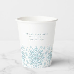 Sweet 16 Party Blue White Snowflake Custom Paper Cups