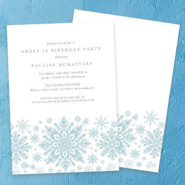Sweet 16 Party Blue White Snowflake Winter Invitation (Creator Uploaded)