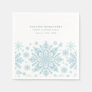 Sweet 16 Party Blue White Snowflake Winter Napkin