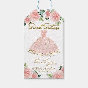 Sweet 16 Party Blush Gown Pink Floral Gift Tags