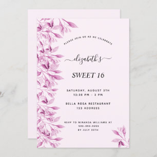 Sweet 16 party blush pink florals botanical invitation