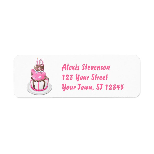 Sweet 16 Party Cake Return Address Label (Front)