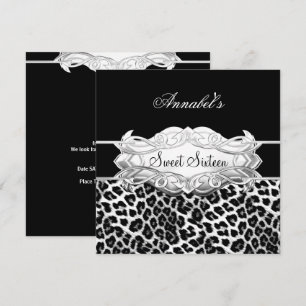 Sweet 16 Party Elegant Black White Leopard Invitation