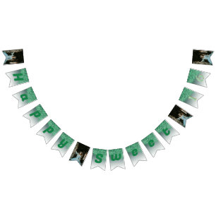 Sweet 16 Party, Falling Green Glitter & 4 Photos Bunting