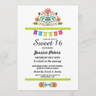 Sweet 16 Party Floral Fiesta Mexican Birthday Invitation