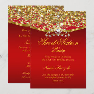 Sweet 16 Party Glitter Red Gold Invitation