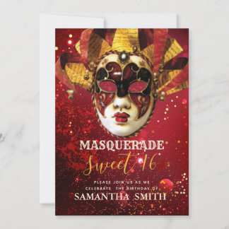 Sweet 16 Party Gold Masquerade Mask Invitation