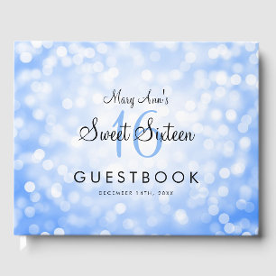 Sweet 16 Party Guestbook Blue Glitter Lights