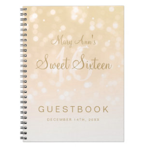 Sweet 16 Party Guestbook Gold Bokeh Sparkle Lights Notebook