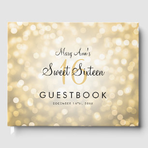 Sweet 16 Party Guestbook Gold Glitter Lights