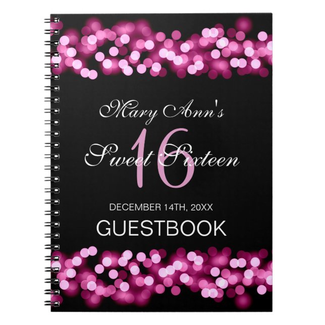 Sweet 16 Party Guestbook Hollywood Glam Pink Notebook (Front)