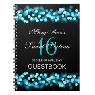 Sweet 16 Party Guestbook Hollywood Glam Turquoise Notebook