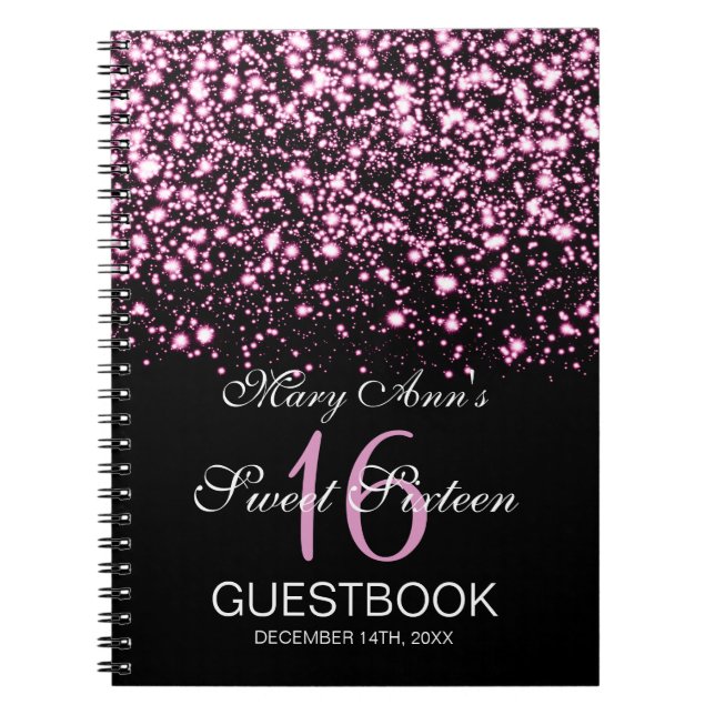 Sweet 16 Party Guestbook Midnight Glam Pink Notebook (Front)