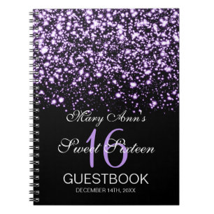 Sweet 16 Party Guestbook Midnight Glam Purple Notebook