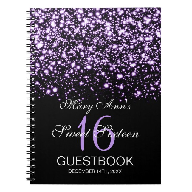 Sweet 16 Party Guestbook Midnight Glam Purple Notebook (Front)