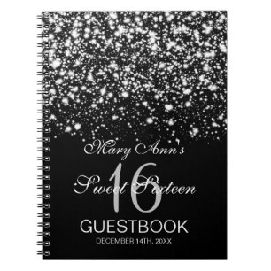 Sweet 16 Party Guestbook Midnight Glam Silver Notebook