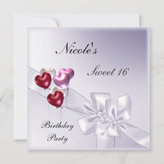 Sweet 16 Party Invitation Mauve red ballons (Front)