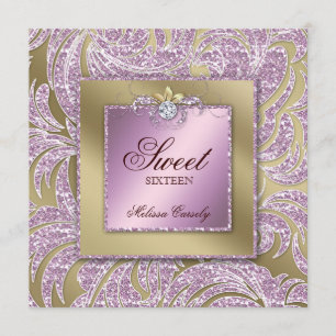 Sweet 16 Party Invite Pink Gold Jewellery Leaf Swi