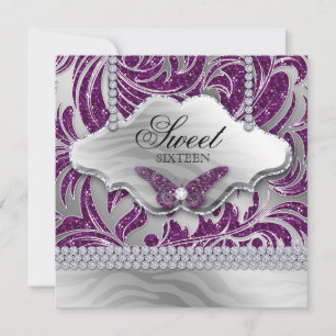Sweet 16 Party Invite Purple Jewellery Butterfly