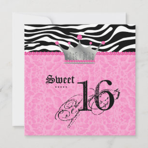 Sweet 16 Party leopard Zebra Lace Crown Invitation