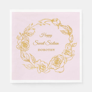 Sweet 16 Party Luxe Gold Rose Pink Cocktail Napkin