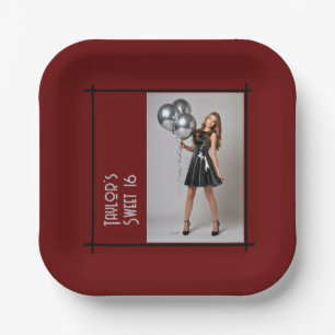 sweet 16 party paper napkin burgundy red black  paper plate