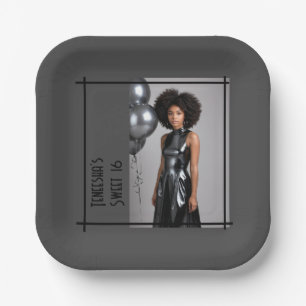 sweet 16 party paper napkin grey black plate