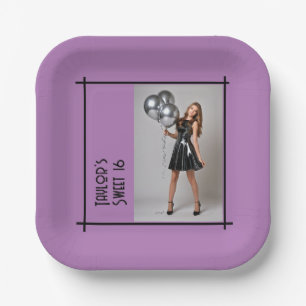 sweet 16 party paper napkin lilac purple black plate