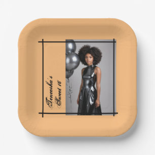 sweet 16 party paper napkin peach black  plate