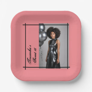 sweet 16 party paper napkin pink black  paper plate
