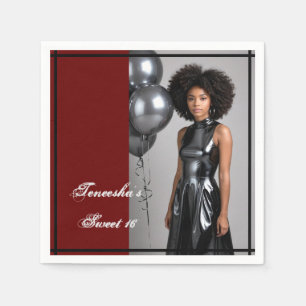 sweet 16 party paper napkin red black
