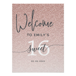 Sweet 16 Party Pink Glitter Welcome Sign Poster