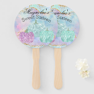 Sweet 16 Party Pumpkin Pastel Glitter Glam  Hand Fan