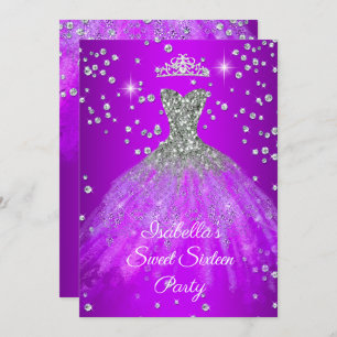 Sweet 16 Party Purple sparkle dress TIARA Invitation