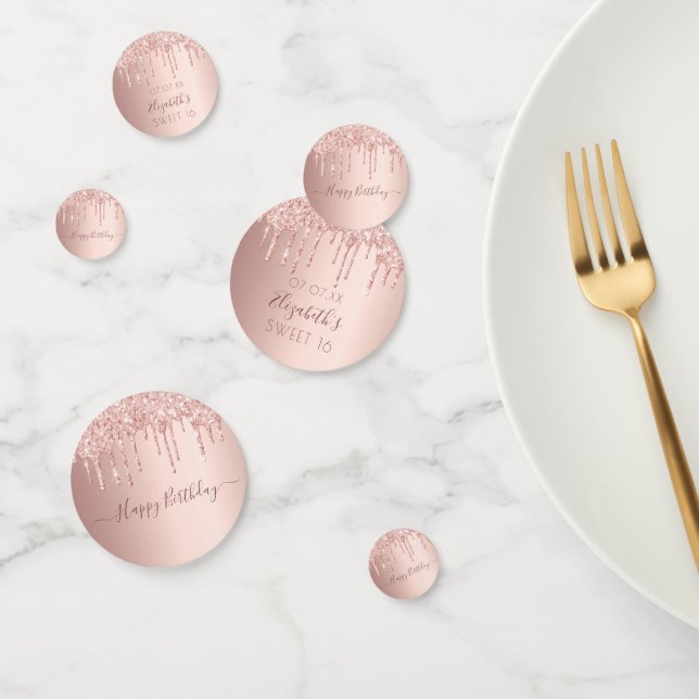 Sweet 16 party rose gold glitter drips pink confetti (Group)