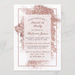 Sweet 16 Party Rose Gold Glitter & Elegant Script Invitation