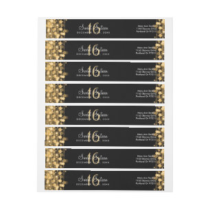 Sweet 16 Party Sparkles Gold Return Address Wrap Around Label