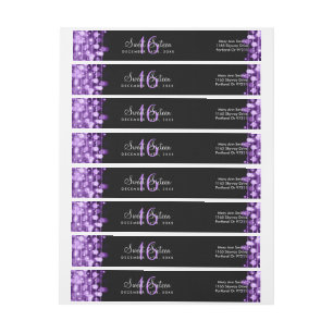 Sweet 16 Party Sparkles Purple Return Address Wrap Around Label