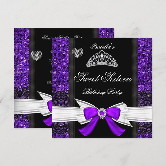 Sweet 16 Party Sweet Sixteen Glitter Purple Invitation (Front/Back)