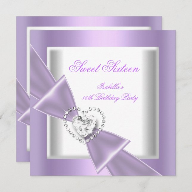 Sweet 16 Party Sweet Sixteen Lilac White Invitation (Front/Back)