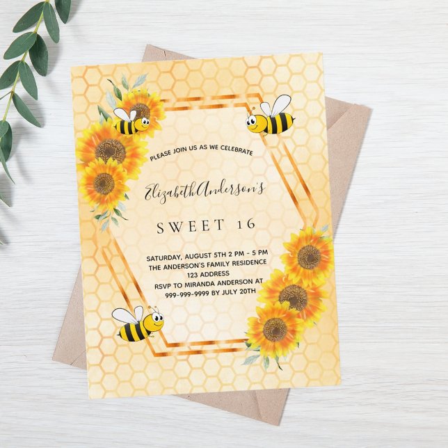Sweet 16 party yellow sunflowers summer invitation postcard (Creator Uploaded)