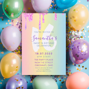 Sweet 16 Pastel shades & Glitter Birthday Invitation