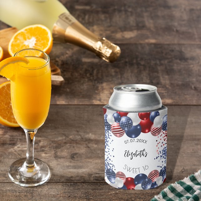 Sweet 16 patriotic USA red white blue flag Can Cooler (Creator Uploaded)