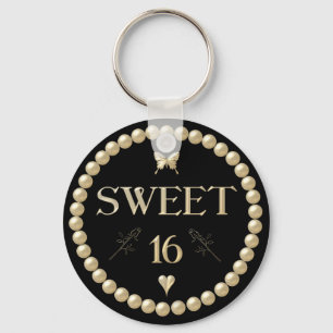 Sweet 16 - Pearls on black "velvet" Key Ring