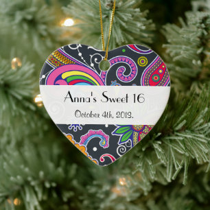 Sweet 16 - Persian Paisley - Green Pink Blue Ceramic Tree Decoration