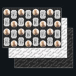 Sweet 16 Personalised Photo and Name Black White Wrapping Paper Sheet<br><div class="desc">Create a set of gift wrapping paper sheets for the Sweet 16 birthday girl by adding her photo inside the circles on this unique 16th birthday gift wrap design template in black and white typography inside an elegant bracket shape that reads "Happy Sweet 16" with their name printed below in...</div>