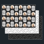 Sweet 16 Personalised Photo and Name Black White Wrapping Paper Sheet<br><div class="desc">Create a set of gift wrapping paper sheets for the Sweet 16 birthday girl by adding her photo inside the circles on this unique 16th birthday gift wrap design template in black and white typography inside an elegant bracket shape that reads "Happy Sweet 16" with their name printed below in...</div>